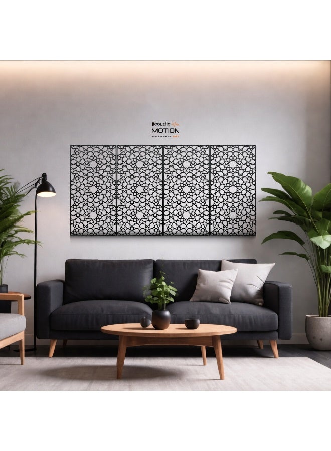 Acoustic Motion Wooden MDF Wall Art Decor Panels, TARAZ Design with Double-Face Tape, Modern Black Wall Hanging for Home, Living Room, Bedroom, Office & Hotel, 25×50×0.5 cm, 4-Piece Set - Image 1